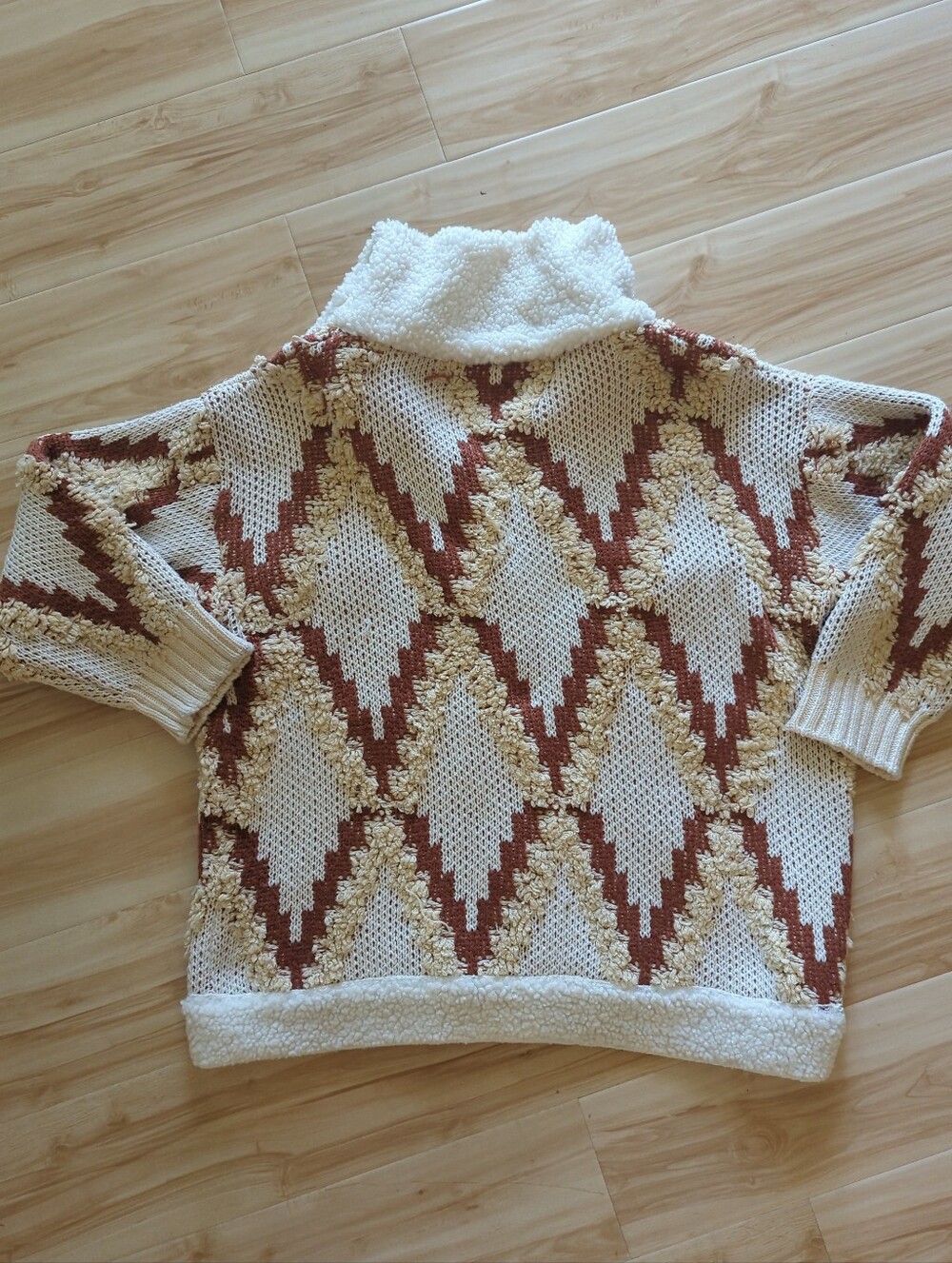 ON BLUE Yellowstone Aztec Ski Lodge SWEATER jacket WESTERN Rust Wht Knit Sz Lg - Picture 9 of 9